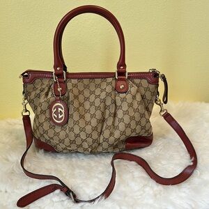💯Authentic Gucci Canvas Brown and Red Women's Bag🍀